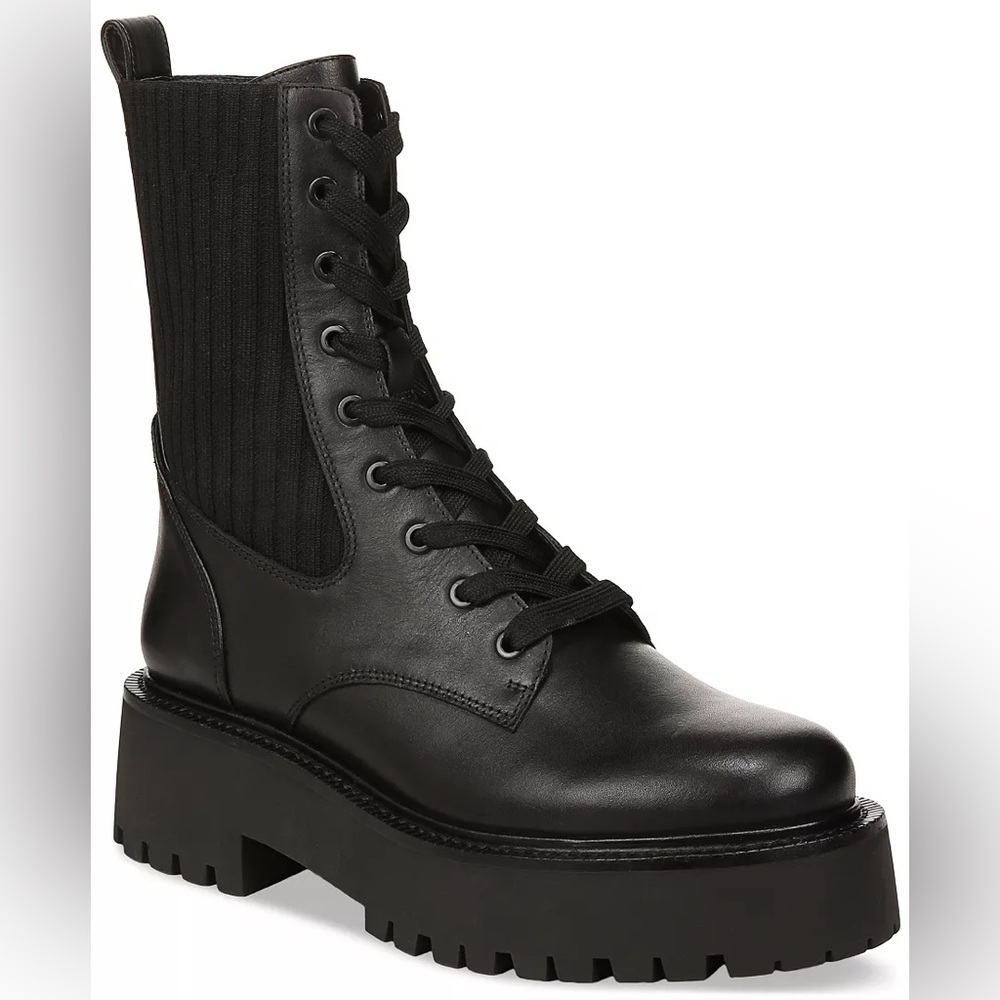 🆕 SAM EDELMAN Women's Evina Black Lace-Up Knit Combat Boots Size 9.5
